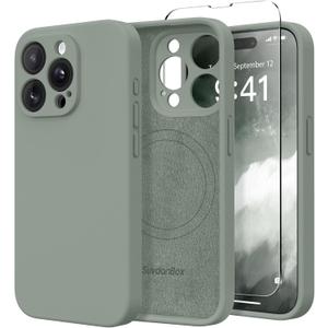Magnetic for iPhone 15 Pro Max Case, Compatible with MagSafe, [Full Camera Protection][Screen Protector] Silicone Shockproof Protective Phone Case for iPhone 15 Pro Max 6.7", Calke Green | Magnetic, Screen Protector, Silicone, Shockproof