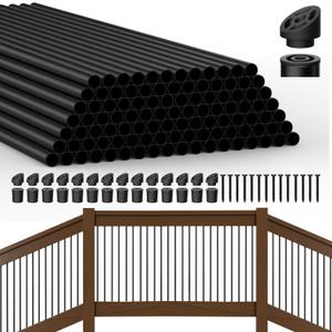 HYPERGIANT 105 Pack 36" Aluminum Deck Balusters, 3/4" Round Railing Spindles with Connectors and Screw, Hollow Metal Balusters for Railing, Black Stair Spindles