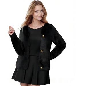 Women's Stylish Fuzzy Cardigan - Cozy and Warm (Black)