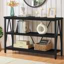 HOMISSUE Entryway Console Table, Rustic Console Tables with Wide Storage, Industrial Foyer for Entry with 3-Tier Open Shelves, Entryway Table for Living Room, Hallway, Black, 47 Inch