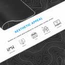 Minimalist Topographic Map Mouse Pad - Contour Extended Large Stitch Edge Mousepad Black & White Non-Slip Gaming Desk Mat 31.5x11.8inch