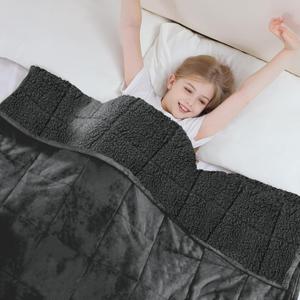 Aemicion Weighted Blanket for Adults (10lbs,48"x72",Dark Grey on Both Sides) Twin Size Sherpa Fleece Heavy Blanket for Sleeping Perfect for 80-110lbs,Machine Washable