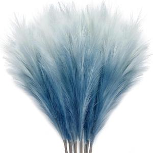 KALYLOC 8Pcs 35.4 Blue Colorful Faux Pampas Grass, Fluffy Artificial Bulrush Branches Boho Decor, Filler Tall Pampas Grass Reed Fluffy Stems for Living Room Wedding Decoration