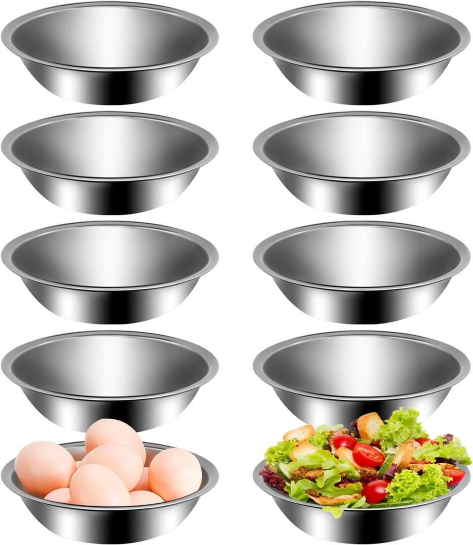 10Pcs Small Stainless Steel Bowls, 6 1/2" Wide Kitchen Metal Bowl with Flat Base, 3/4" Quart Prep Bowls for Meal Prep Cooking Serving Baking