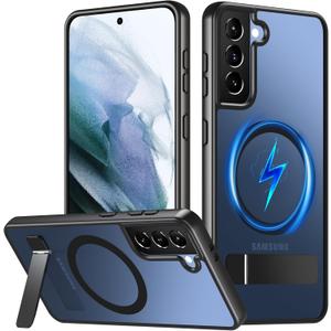OWKEY for Samsung Galaxy S21 Case with Stand, Magnetic Shockproof Case Fit for Magsafe Translucent Matte Cover for Samsung S21, Black