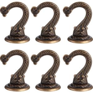 Hotop 6 Pcs Swag Ceiling Hooks Heavy Duty Swag Hooks Vintage Style Ceiling Hook for Hanging Plants Indoor Outdoor Decor Kitchen Flower Baskets Wind Chimes and Lights(Small,Bronze)