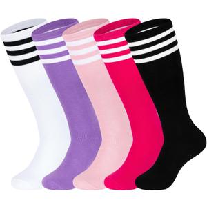 HONGTEYA Kids Soccer Socks Knee High Youth Uniform Socks Striped Boys Girls Baseball Football Athletic, Size: 6-9 Years