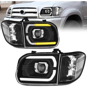 ELH 500% Brighter LED SEQ DRL Projector Headlight Assembly Fit For 2005 2006 Toyota Tundra Head Lamps 2005-2007 Sequoia Pickup Double/Crew Cab