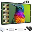 120 Inch Portable Projection Screen Indoor Outdoor Projection Screen 16:9 4K HD Wrinkle Resistant Projection Screen for Home Cinema Backyard Supports Double-Sided Projection