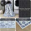 BLISSA Washable Area Rug 8x10 - Large Delft Blue Boho Rugs for Living Room Soft Vintage Oriental Floral Retro Carpet Stain Resistant Accent Rug for Bedroom Dining Room Under Table Home Office Decor