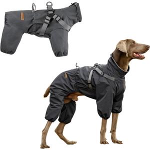 PAWBOSE Dog Raincoat with Harness for Medium and Large Dogs, Adjustable Waterproof Dog Rain Jacket,Reflective Rainproof Puppy 4 Legs Raincoat-Grey,2XL
