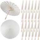 SAYAYA 24 Pieces 33 Inches Large White Paper Umbrellas Parasol Decorative Chinese Japanese Parasol Rainproof Oiled Paper DIY Painting Umbrellas for Wedding Bridal Showers Party Decor (24 PCS)