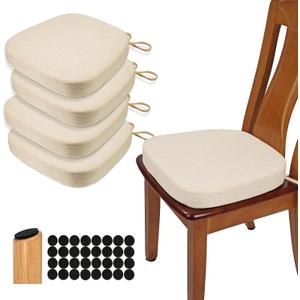 BUYUE Thickened 2.5" Dining Chair Cushions Set of 4, U-Shape High Density Foam Comfortable Chair Pads for Kitchen, Slip Resistant Indoor Seat Cushions (4 PCS, Beige)
