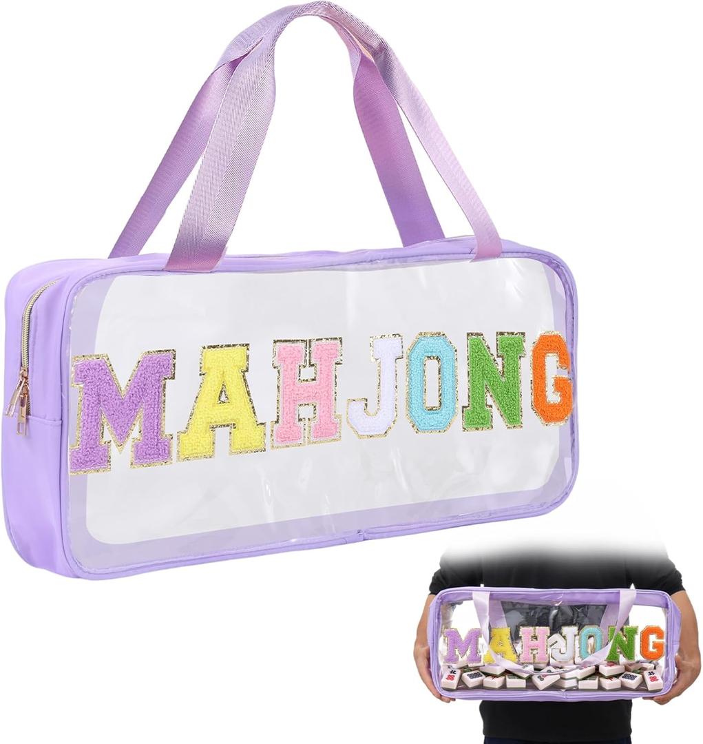 American Mahjong Bag with Handle,21x9.5 Inches Zippered Mahjong Bag with Embroidered Letters Empty Mahjong Tiles Accessories Easy Carry