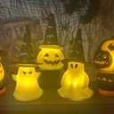 3 Pack Light Up Ghost Pumpkin Figurine Halloween Decorations, Spooky LED Lighted Ghost Statue with Witch Hats for Home Mantel Tabletop Party Holiday Decor