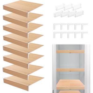 CroBlissful 8 Pcs Wire Shelf Covers 14x12 Inch Faux Wood PVC Shelf Liners Thick Rigid Wire Rack Covers with 7 Holders Adjustable for Closet Pantry Bathroom Mat Removable Interlocking Waterproof