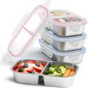 4 Pack Stainless Steel Snack Containers, 2 Compartment Reusable Metal Snack Boxes Containers with Leak-Proof Lids, Compact Lunch Box Food Storage Container, 7.08*4.17*1.96in