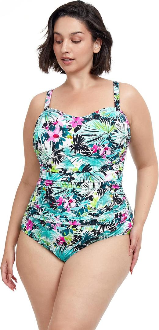 Profile by Gottex Women's Standard Beautiful Day Full Figure One Piece (L, Multi/Grn)