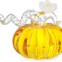 LONGWIN Hand Blown Glass Pumpkin Figurines Paperweight - 2.9 Inch Crystal Small Fake Halloween Pumpkin Decor Fall Harvest Decorations for Home/Thanksgiving (Gold)