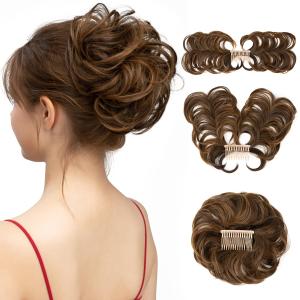 Messy Bun Hair Piece Side Comb Clip in Hair Bun Hairpiece for Women Short Natural Straight Versatile Adjustable Styles Easy Hair pieces (Iced Mocha-C)