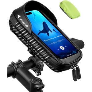 whale fall 360 Rotatable Bike Phone Holder, Waterproof Handlebar Bag with Touchscreen & Storage, Durable Bike Phone Mount for Navigation, Essential Bicycle Accessories for Phones Under 7" (Black)