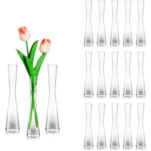 Glasseam Glass Bud Vases for Centerpieces: 18pcs Clear Skinny Small Vase for Flowers - 7.8" Tall Single Rose Table Decorations for Wedding Party Bridal Showers Kitchen Home
