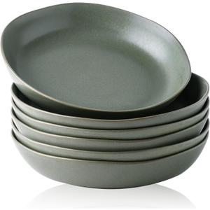 AmorArc 9.75'' Large Ceramic Pasta Bowls, 38oz Stoneware Serving Bowls Set of 6 for Kitchen, Oven, Microwave&Dishwasher Safe Bowls with Wavy Rim for Fruit Pasta Salad Meal, Reactive Glaze