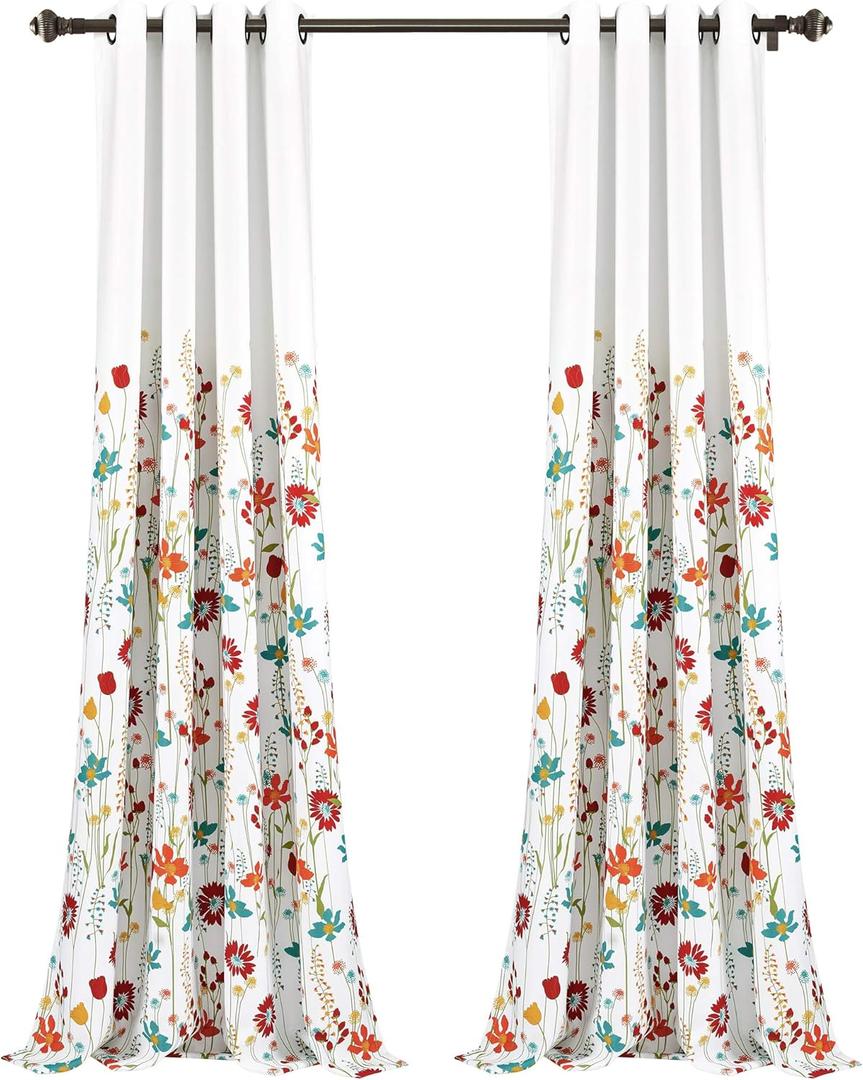 Lush Decor Clarissa Floral Light Filtering WindowCurtain Panel Pair, 52" X 95" and 104" x 95", Turquoise & Tangerine
