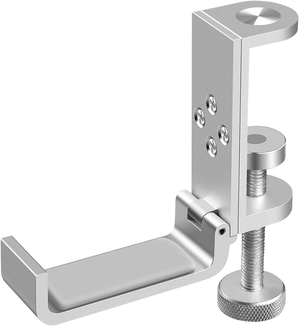 Foldable Headphone Stand Hanger Holder, Universal Headphone Clamp Hook, Under Desk, Save Space, Aluminum, Platinum Silver