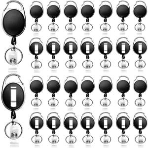 30 Packs Heave Duty Badge Reels Retractable with Carabiner Belt Clip and Key Ring, Badge Holders for ID Card Name Keychain(Black, 26.5 Inch Pull Cord)