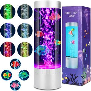 Bubble Fish Lamp - Fake Aquarium with Moving Fish & Jellyfish | Desktop Sensory LED Night Light, Color-Changing Ocean Atmosphere Lamp | Gift for Kids, Adults, ADHD & Autism Relief, Home Decor