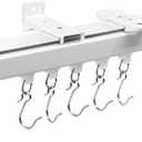 Aluminum 9 ft–12 ft Ceiling Curtain Track Set with 3 Types of Hooks, Adjustable Ceiling/Wall Mount Room Divider Curtain Rail System for Living Room, Bedroom, White