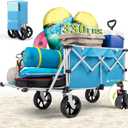 Hikenture Beach Wagon with Big Wheels for Sand, 47.5" Extra Long Collapsible Wagon with Tailgate, 330lbs Capacity Wagons Carts Foldable, Heavy Duty Folding Wagons Cart (Blue)