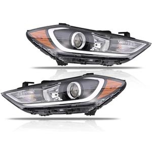 Headlight Assembly for 2017 2018 Hyundai Elantra (Not Fit GT Models), w/o DRL Halogen Headlamp with Blubs Clear Lens Black Housing Amber Reflector (Driver&Passenger Side), 1 Pair