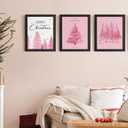 DSHFG Pink Christmas Tree Pictures Wall Decor Prints, Pink Christmas Bathroom Bedroom Wall Art Posters, Xmas Decorations for Home Bathroom Bedroom Living Room 4Pcs, 8x10 Unframed