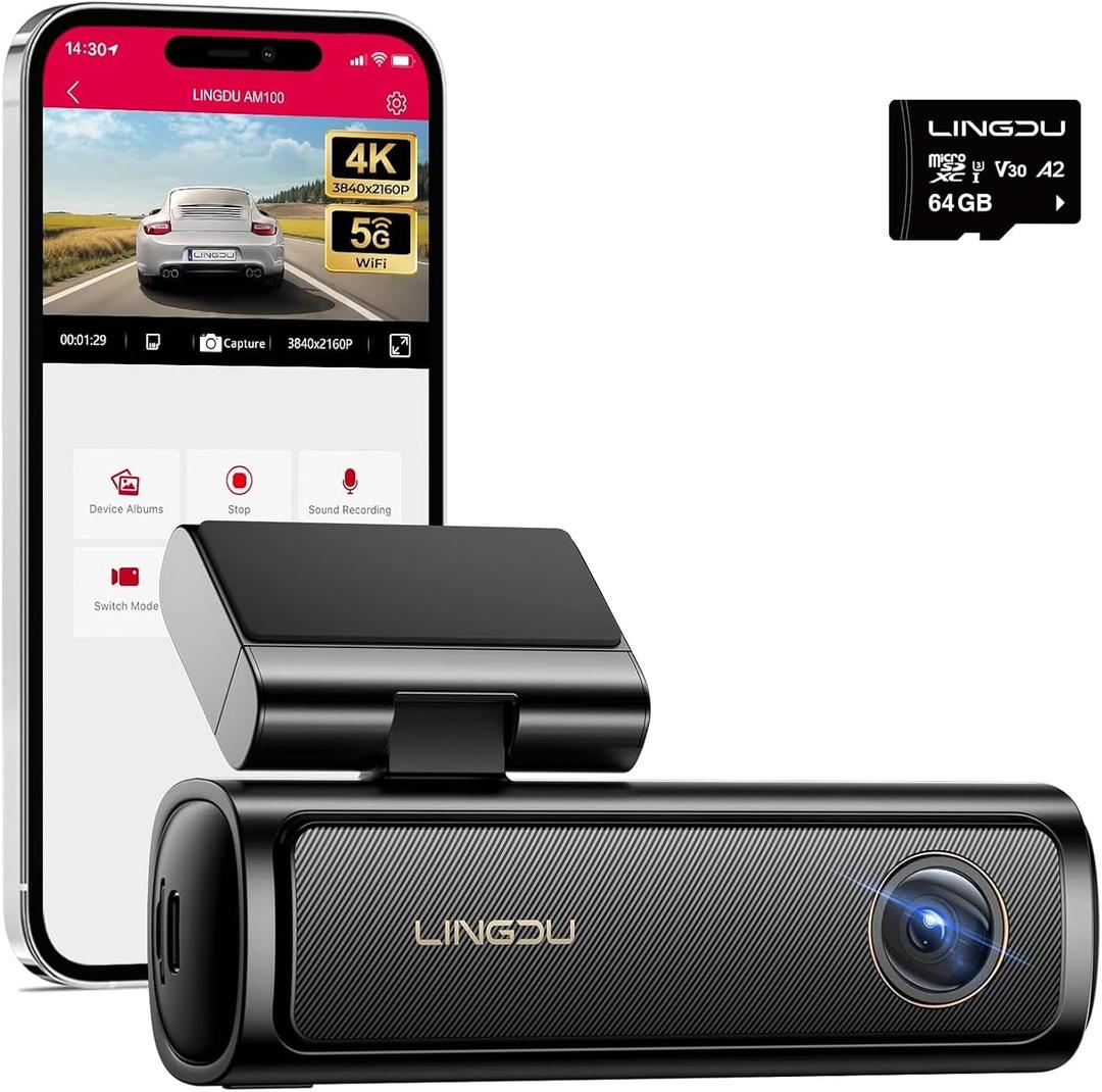 AM100 5G WiFi Dash Cam Front, 4K Dash Cam for Cars with ADAS, Free 64GB SD Card Voice Control, G-Sensor Built-in GPS, WDR 24H Parking Mode, Night Vision Loop Recording, Easy to Install