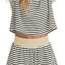 MISSACTIVER 2 Piece Lounge Set Women Stripe Knit Short Sleeve Tee Shirts Shorts Casual Summer Loungewear Shorts Sets XL