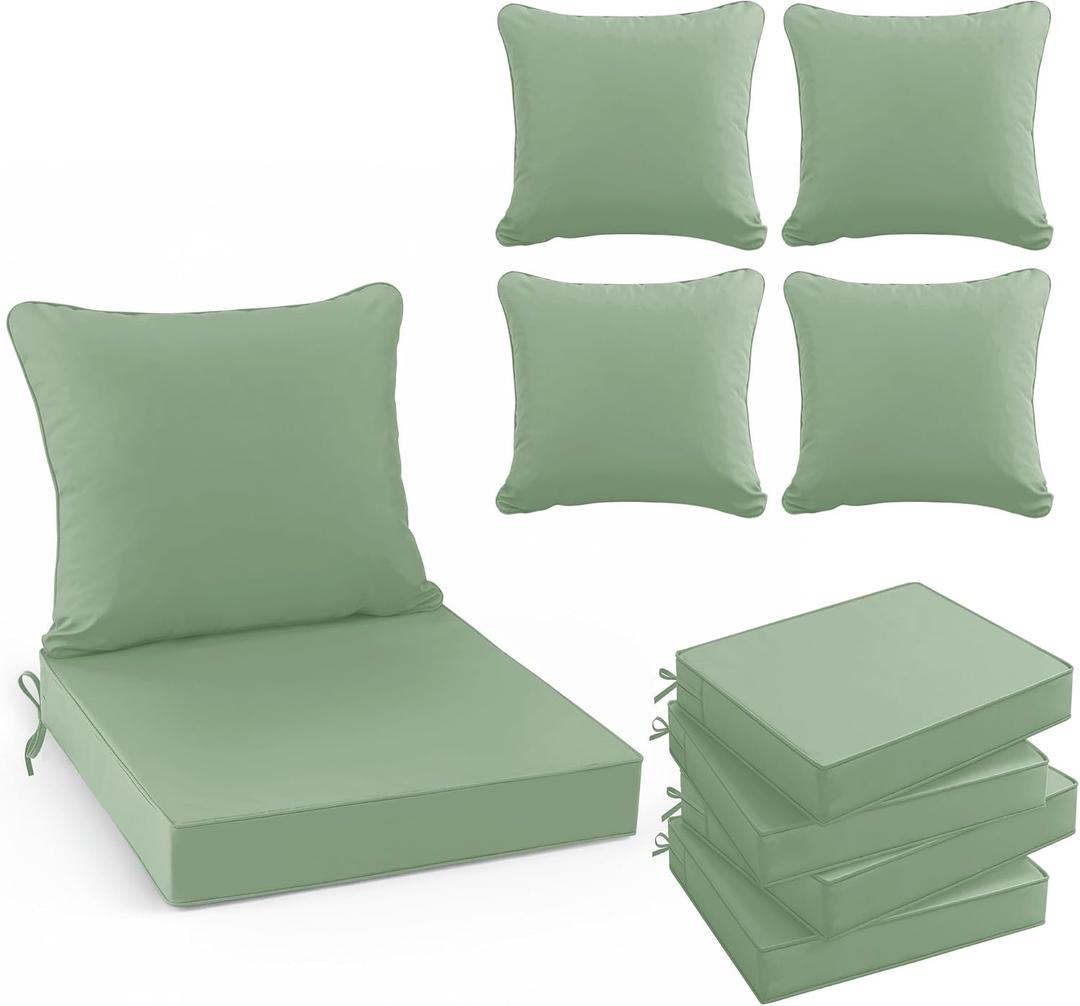 Summsun Outdoor Chair Cushions Set of 4, Waterproof Back Pillow and Seat Cushion Set for Patio Furniture, Outdoor Sofa Replacement Cushions with Removable Cover, 24 x 24 Inch, Sage Green