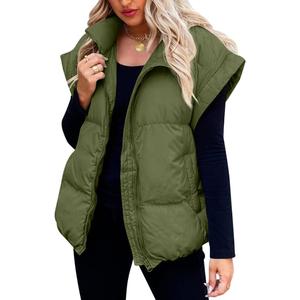 Danedvi Womens Winter Puffer Vest Sleeveless Quilted Gilet Coat Jacket with Pockets (Small, Army Green)