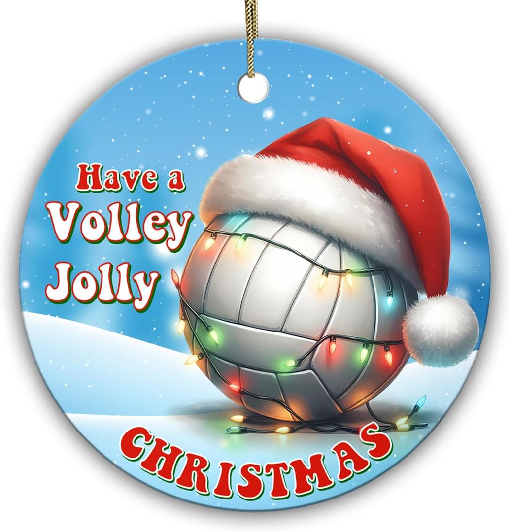 Have a Volley Jolly Christmas Volleyball Ornament Funny Santa Hat Volleyball Christmas Tree Decoration for Volleyball Players, Coaches, Teams, and Sports Fans 3 Pack