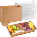 50 Pack 7.5x3.3 Inches Small Charcuterie Boxes with Clear Lids - To Go Paper Mini Treat Box, Charcuterie Boards Accessories, Dessert Boxes, Cookie, Cake Slice, Chocolate Strawberry, Donut (Brown)