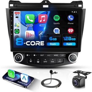 Podofo 8 CORE 6G+128G Car Radio Stereo for Honda Accord 2003-2007, Wireless CarPlay Android Auto 10.1 Inch IPS Touch Screen Android 13 GPS WiFi Bluetooth 32-Band DSP HD Backup Camera
