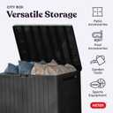 Keter City 30 Gallon Resin Outdoor Storage Box and Patio Furniture Side Table for Pool and Garden Accessories, Dark Grey