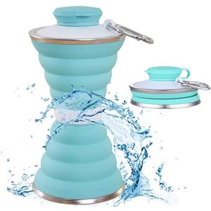 Collapsible Water Bottle, Camping Cup With Carabiner, Reuseable Silicone Foldable Leak Proof Portable Sports Travel Water Bottles For Outdoor, Travel Gym Hiking, BPA Free, Cycling Cups with Carabiner (Green)