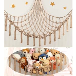Stuffed Animal Storage Hammock or Net Corner - Large Toy Hammock Net for Stuffed Animals Room Decor - Cute Stuff Animal Organizer Plush Holder - Kids Baby Nursery Essentials Wall Bedroom Home Decor (XL Large(51L"*51H"*65"W), Flaxen)