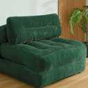 Folding Sofa Bed, Convertible Sleeper Chair Couch Bed Faux Rabbit Fur for Adults, with Back Support Floor Couch Comfy Floor Sofa for Living Room Bedroom, Dark Green, Single