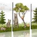 Woodland Nursery Wall Art Decor Forest Wild Animals Wall Art Prints Canvas Posters Brown Bear Squirrel Pine Tree Watercolor Poster Printing Artwork For Classroom Children's Room Wall Decoration