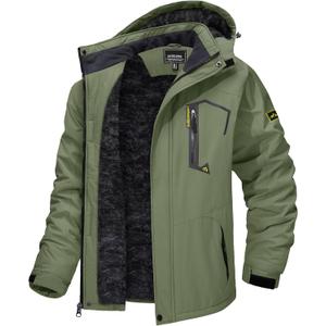 TACVASEN Men's Winter Skiing Jackets Water Resistant Fleece Coats Insulated Thermal Snowboard Jacket Parka Raincoat with Hood (#215 Gray Green, B)