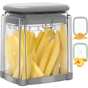 Solucky French Fry Cutter, 2-in-1 Potato Cutter For Fries, Potato French Fry Onion Chopper, Carrots Cucumbers Veggie Zucchini Dicer Apple Slicer, 2 Blades(NOT For Sweet Potatoes) (Chelsea Gray)