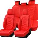 Coverado Full Set Car Seat Covers, 5-Seat Universal Faux Leather Waterproof Seat Covers, Front & Back Car Seat Protectors, Red Leather Seat Covers Fit for Most Vehicles-Red